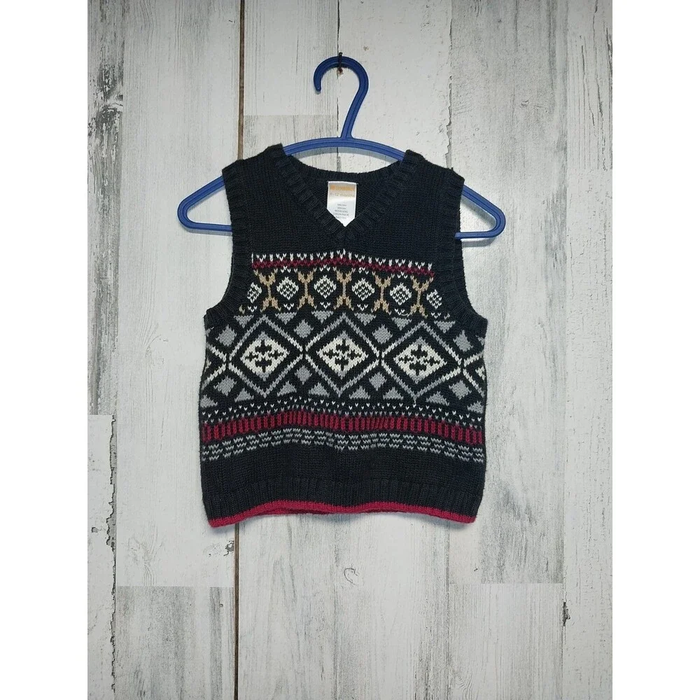 Gymboree Boys Sweater Vest Boys Size 6-12 Months Faire Isle Black Multi